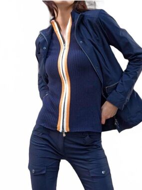 NEW ANATOMIE Charlize Sweater Top Navy with tangerine stripe Large